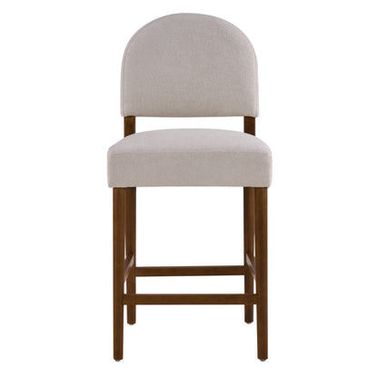 26'' Seat Height Light Gray Fabric & Walnut Rubberwood Bar Stool, Adjustable Floor Leveler, Spacious Seat for Kitchen Island(Light gray,set of 2) image 4