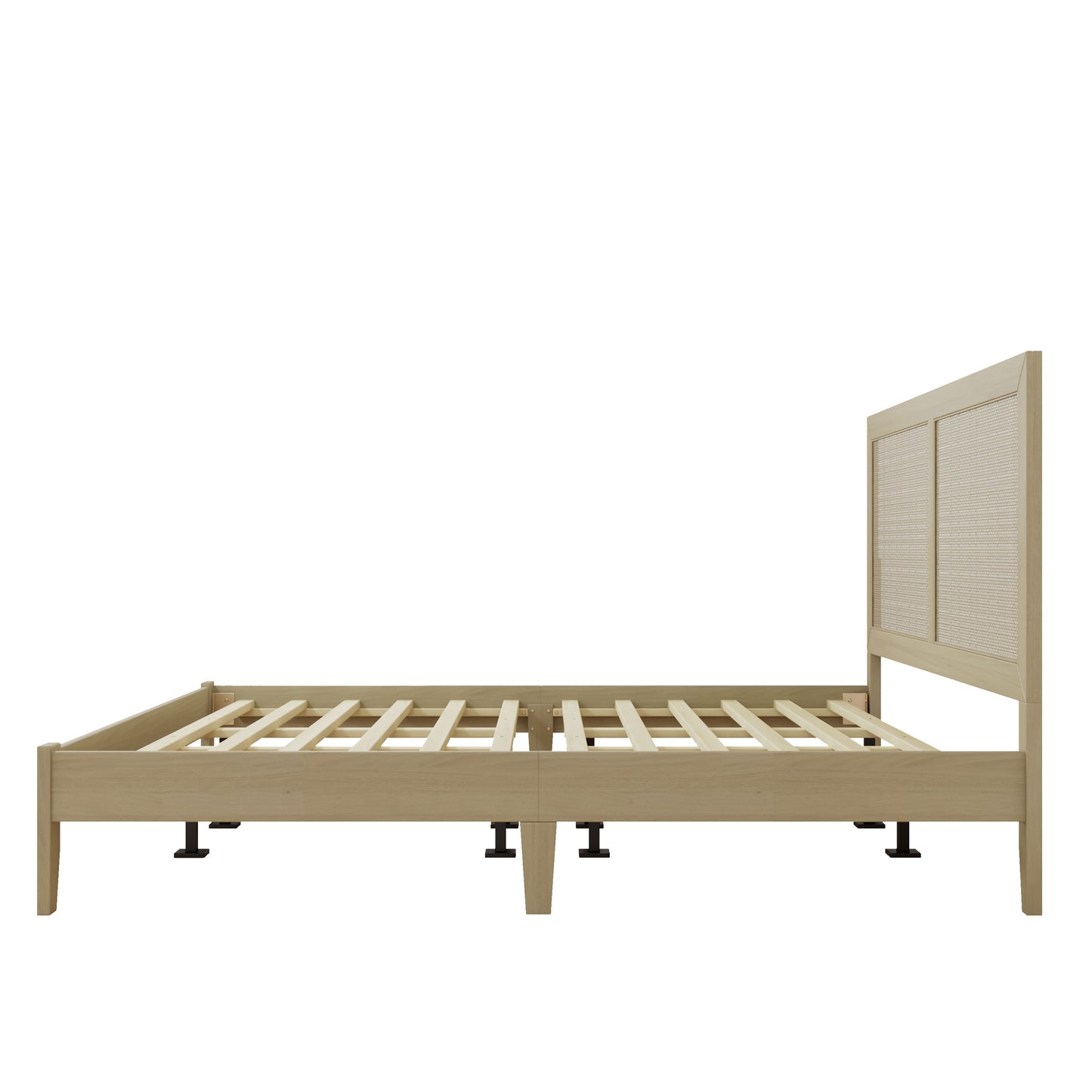 Solid Wood Platform California King Bed With Rattan image 6