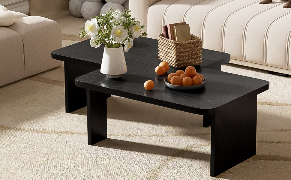 U-Can Modern Minimalist Coffee Table Set, Rectangle Coffee Table with Splicing Design, Multifunctional Combination Table for Living Room image 5