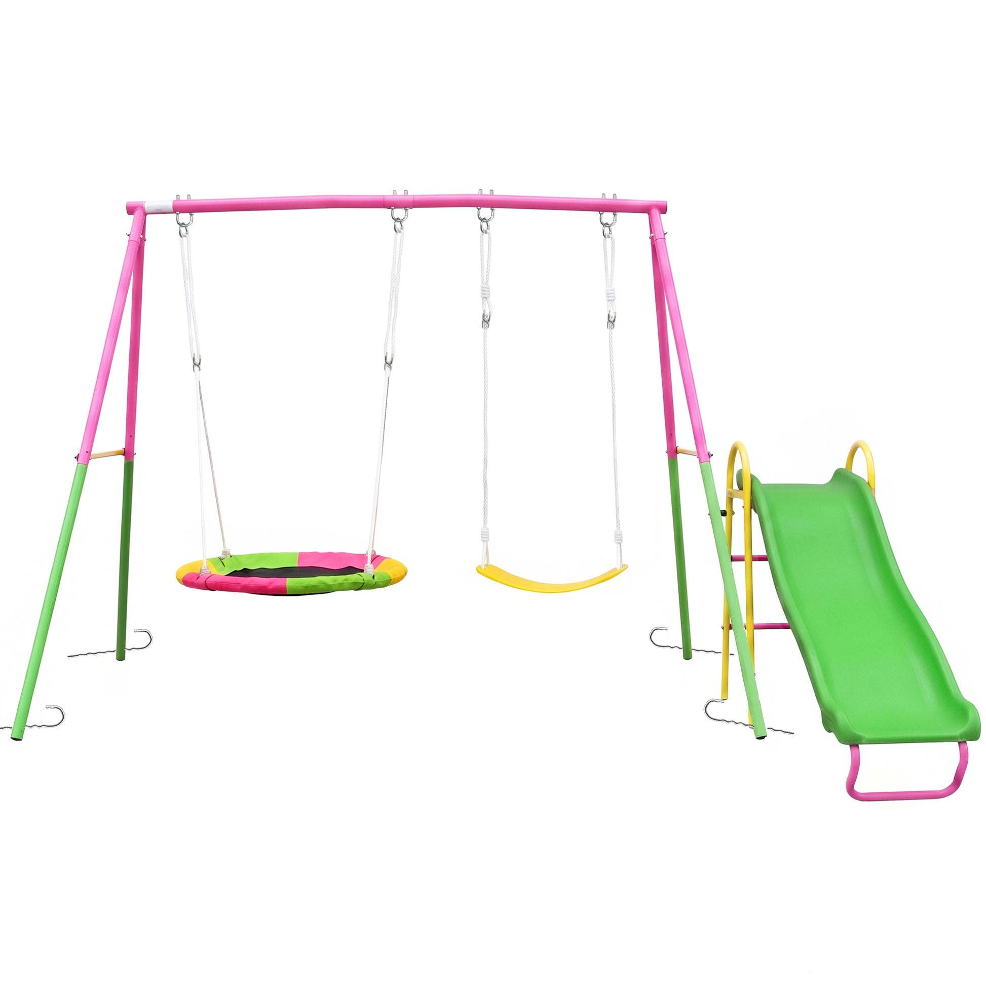 Swing Sets for Backyard with Kids Slide Outdoor Heavy-Duty Metal Playset 3 in 1 Swing Set with Slide image 1
