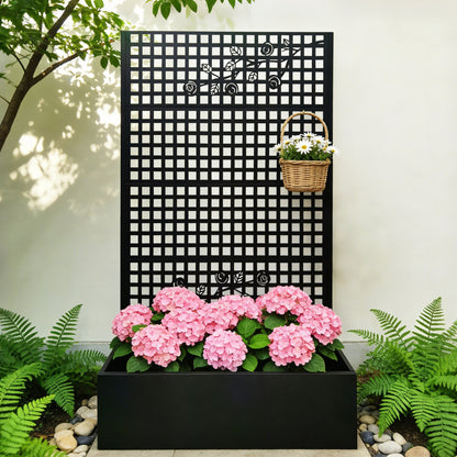 Metal Planter Box with Trellis 70.9in H x 43.3in W x 15.8in D - Outdoor Raised Garden Bed with Privacy Screen Lattice Panels for Patio Decoration for Backyard Patio Balcony, Rose Black image 1