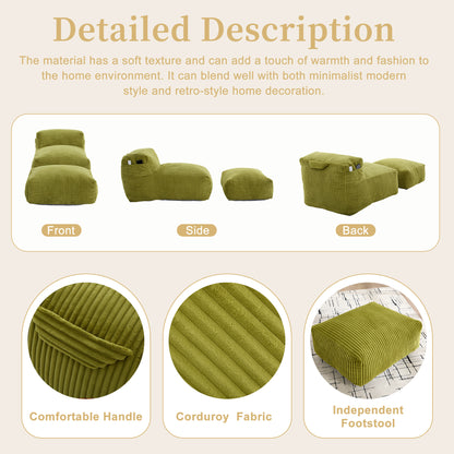 Big Bean Bag Chair for Adults,Lounger Large Bean Bag Sofa, Memory Foam Filled Beanbag Chair for Living Room, Bedroom, Balcony,Comfy Corduroy Bean Bag Chair with ottoman,Ergonomic Support & Premium Com image 3
