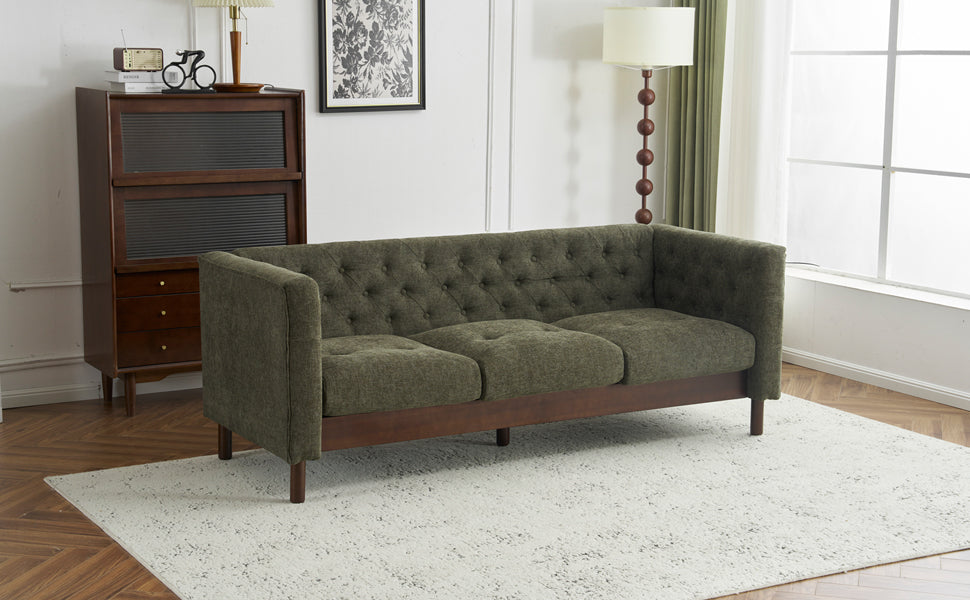 78" Upholstered Sofa Modern 3-seater Sofa Couch with Tufted Design for Living Room,Dark Green image 11