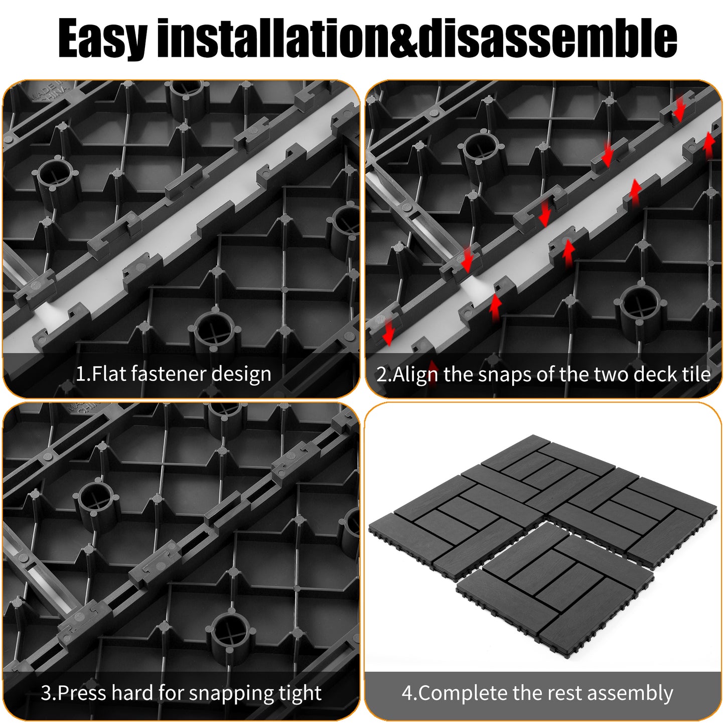 12-inch ZZ style interlocking deck tiles, DIY modular interlocking decking floor tiles, indoor and outdoor floor tiles, courtyard floor tiles that easy to install quickly,44 pieces dark gray image 5