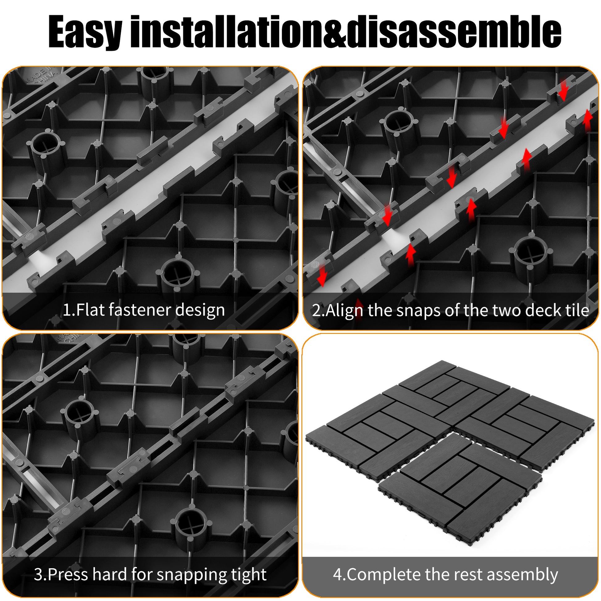 12-inch ZZ style interlocking deck tiles, DIY modular interlocking decking floor tiles, indoor and outdoor floor tiles, courtyard floor tiles that easy to install quickly,44 pieces dark gray image 5