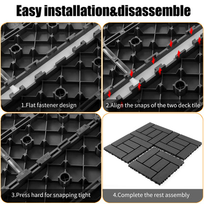 12-inch ZZ style interlocking deck tiles, DIY modular interlocking decking floor tiles, indoor and outdoor floor tiles, courtyard floor tiles that easy to install quickly,44 pieces dark gray image 5