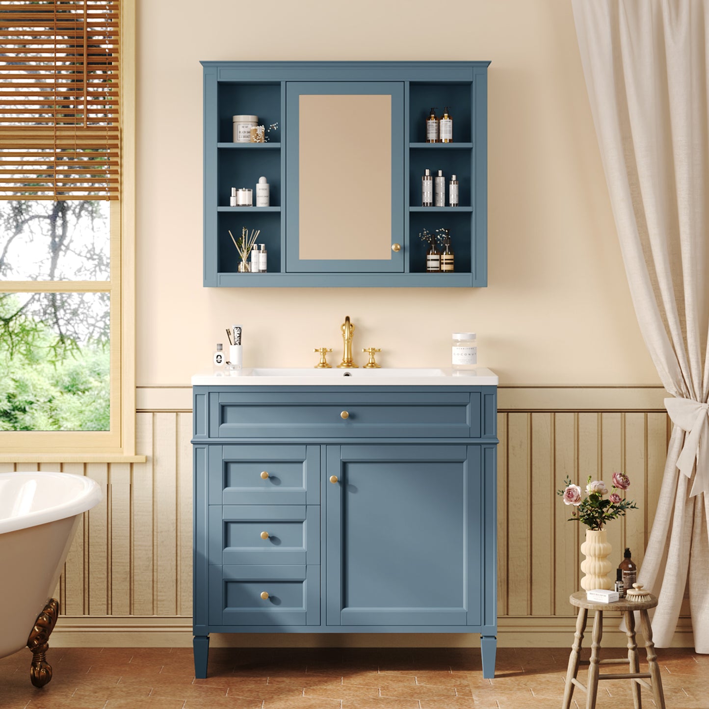 36'' Bathroom Vanity with Medicine Cabinet, Modern Bathroom Storage Cabinet with 2 Soft Closing Doors, Single Sink Bathroom Vanity image 1