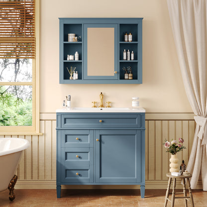 36'' Bathroom Vanity with Medicine Cabinet, Modern Bathroom Storage Cabinet with 2 Soft Closing Doors, Single Sink Bathroom Vanity image 1
