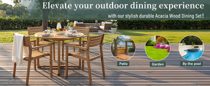 U_STYLE 5-Piece Outdoor Dining Set with 4 Acacia Wood Chairs,47.2" Round Dining Table with Slatted Design, Ideal for Patios, Gardens, Poolsides, and Lawn Areas & Indoor image 4