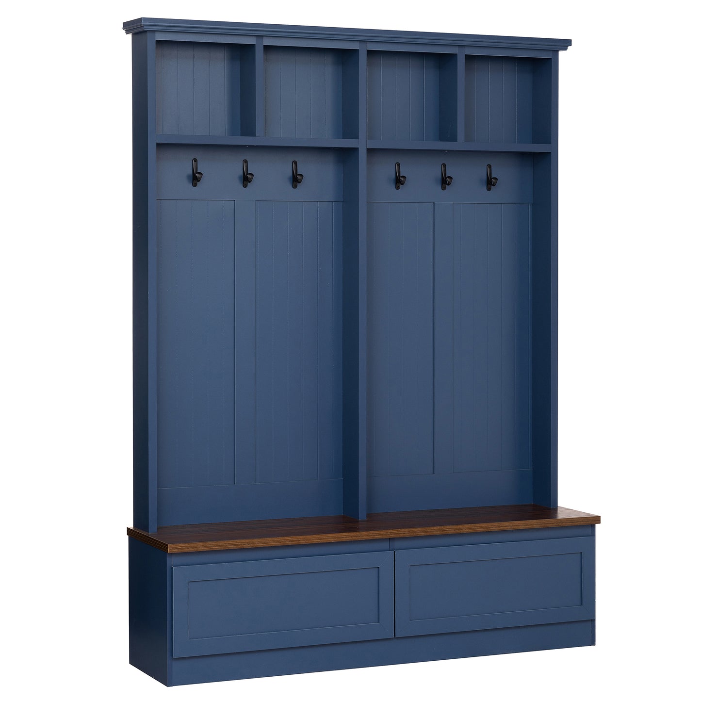 Farmhouse 4-in-1 Hall Tree with Wood Grain Bench, Mudroom Versatile Coat Rack with 2 Large Drawer, Entrance Organizer for Hallway, Living Room, Blue, 55.9"W (OLD SKU: N721P313099C) image 8