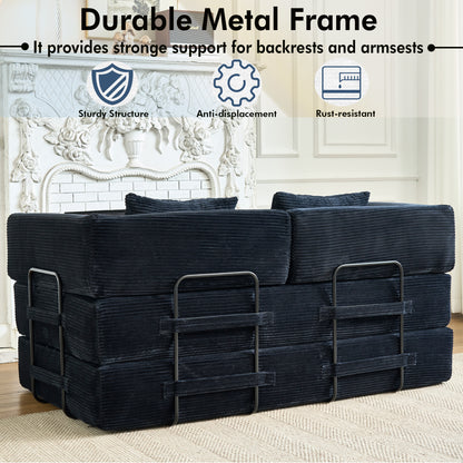 Convertible Sleeper Sofa Bed, Corduroy Folding Mattress Couch with Fixed-Shape Frame, Floor Sofa Lounge Couch Boneless Sofa for Living Room Bedroom, Black image 5