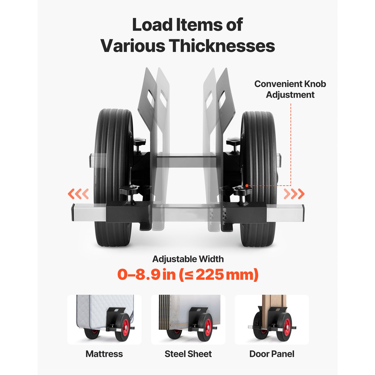 Panel Dolly, 1000 lbs Load Capacity, Drywall Mover with 10 Inch Rubber Wheels Fits Different Terrain, Adjustable Clamp Panel Cart for Steel Panels, Mattress, Doors and Drywall Sheet, Black image 3