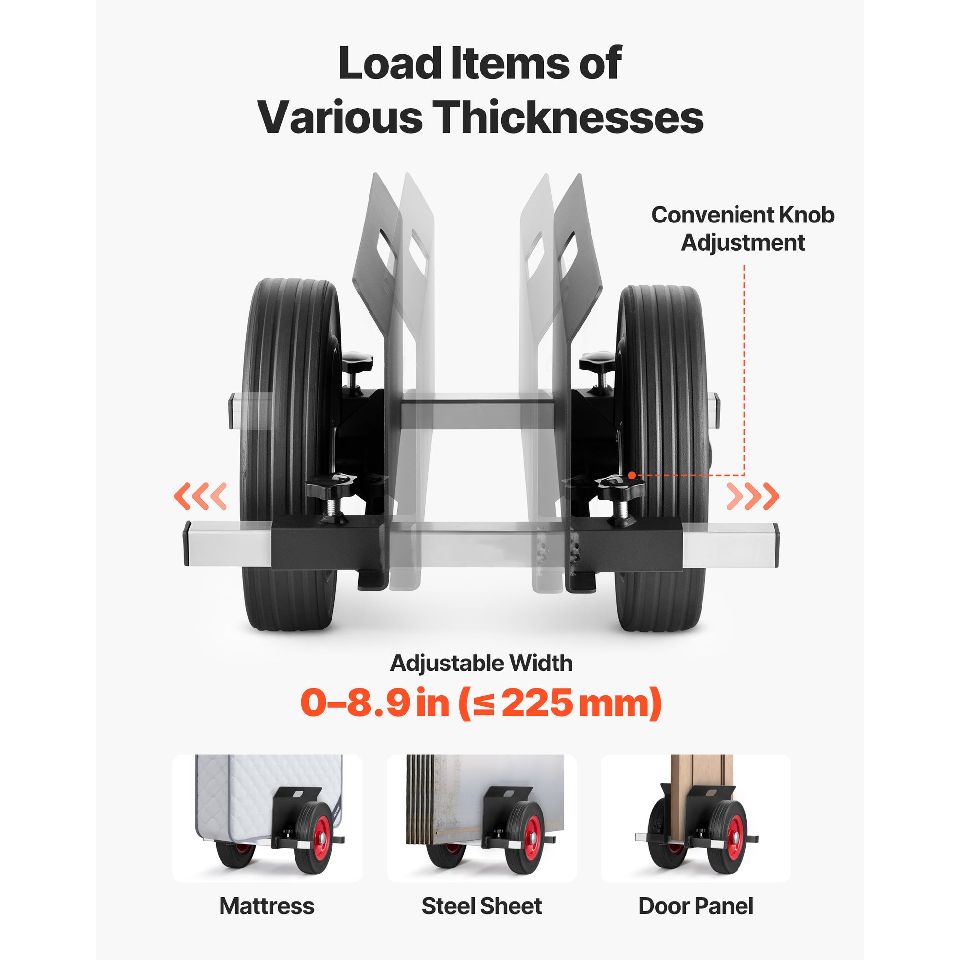 Panel Dolly, 1000 lbs Load Capacity, Drywall Mover with 10 Inch Rubber Wheels Fits Different Terrain, Adjustable Clamp Panel Cart for Steel Panels, Mattress, Doors and Drywall Sheet, Black image 3