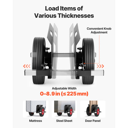 Panel Dolly, 1000 lbs Load Capacity, Drywall Mover with 10 Inch Rubber Wheels Fits Different Terrain, Adjustable Clamp Panel Cart for Steel Panels, Mattress, Doors and Drywall Sheet, Black image 3