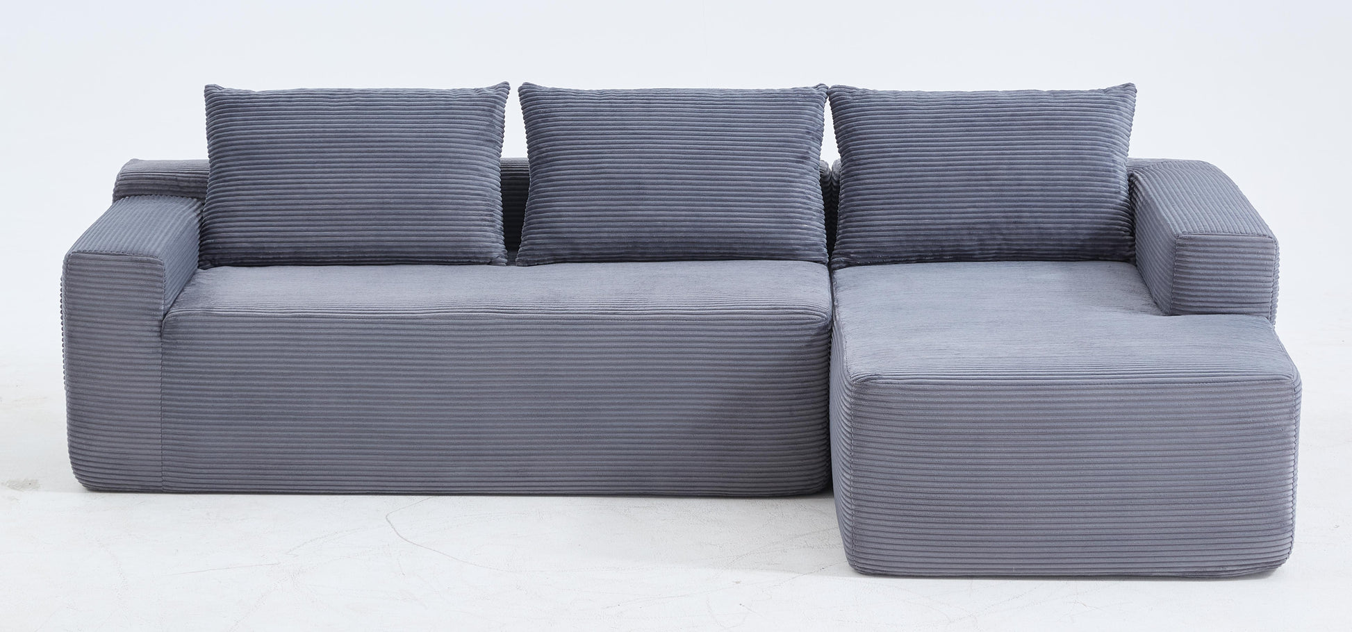 New 96.9"Compressible doubleCloud Sectional Couch with L-Shape Chaise,Modern Modular Sofa with Deep Seat,Upholstered Couches for Living Room Bedroom,No Assembly Required, Corduroy Fabric,Grey Right image 9
