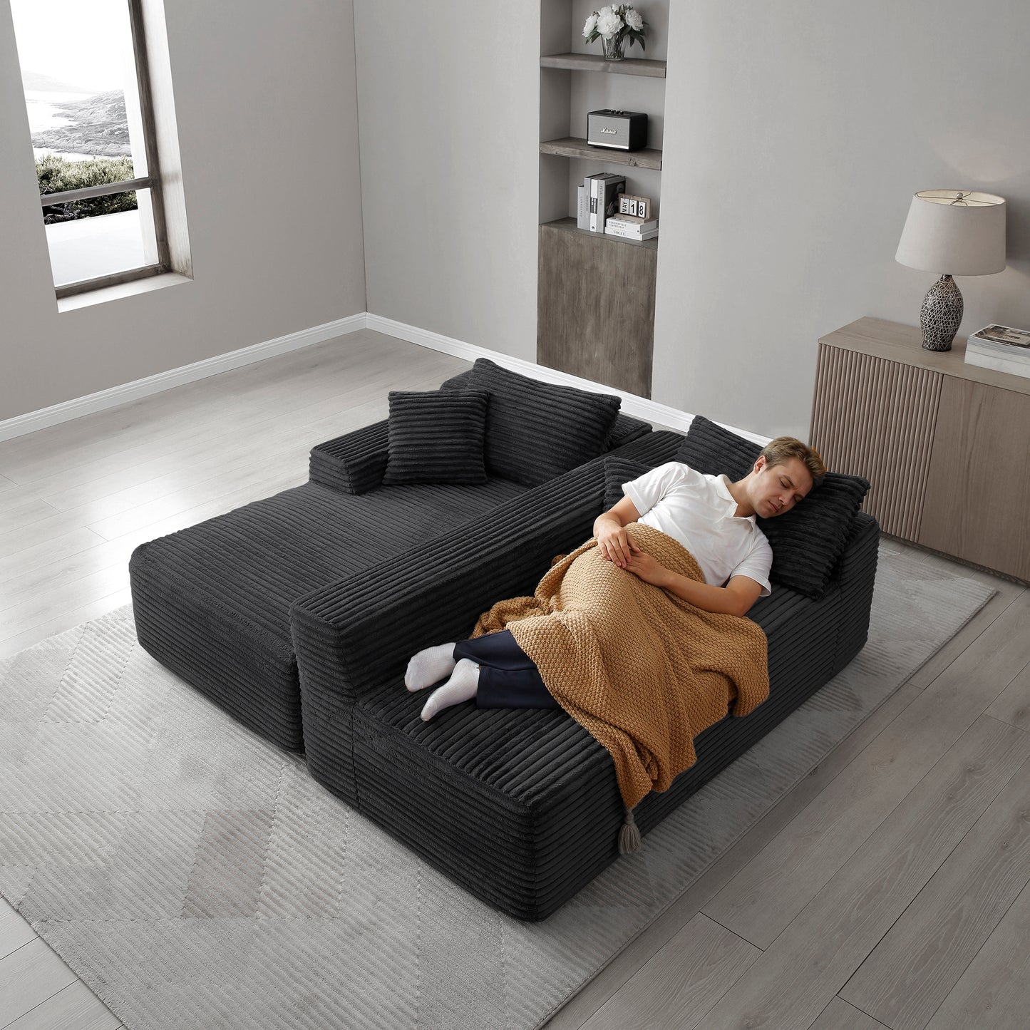 105'' Modular Sectional Sofa, Cloud Sectional Couch with Deep Seat, Modern Modular L-Shape Sofa Couch with Chaise,Upholstered Couches for Living Room Bedroom,No Assembly, (BLACK) image 6