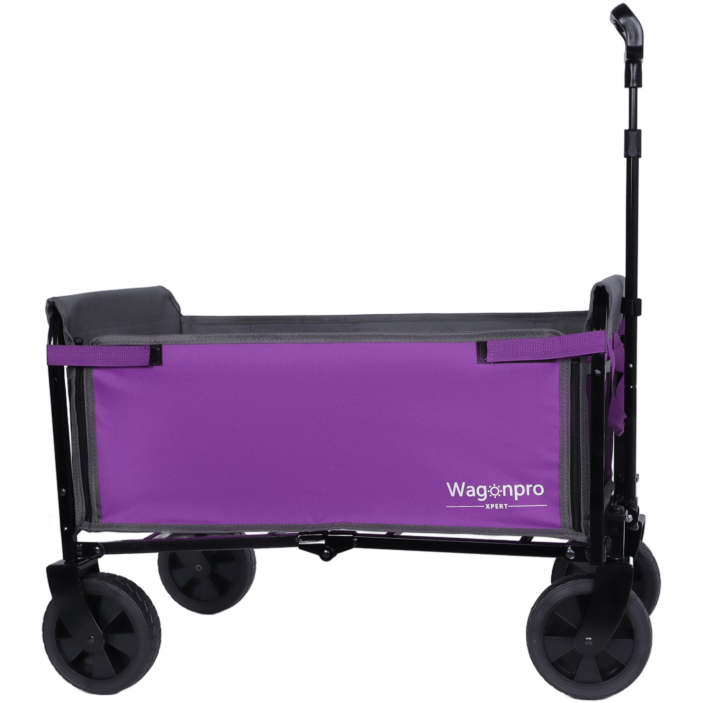 All-in-One Convertible Folding 4-Wheel Trolley with Bench Seat and Dog Leash - Heavy Duty Foldable Utility Trolley for Camping, Beach, Shopping - Versatile Seating and Storage Space, purple/gray image 2