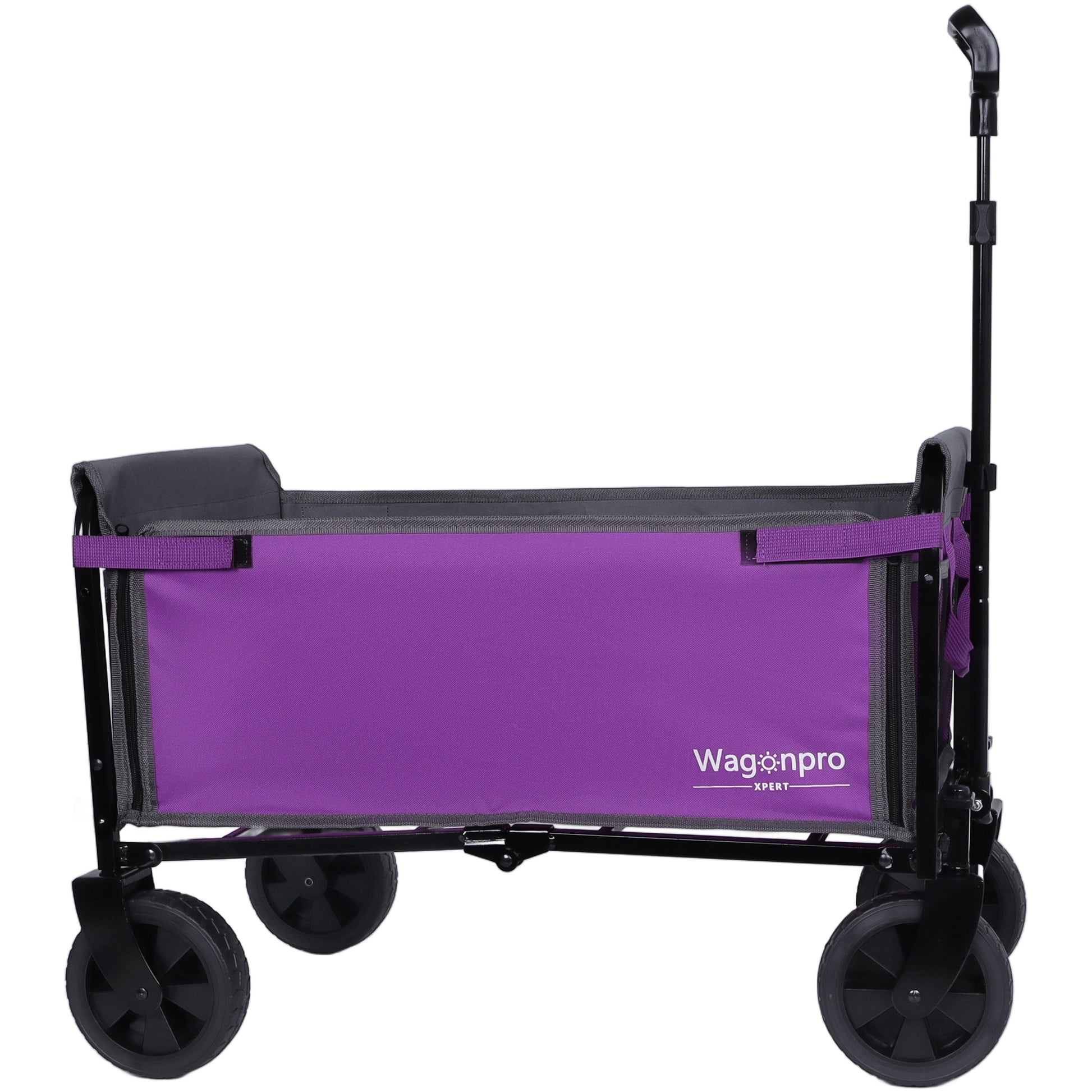 All-in-One Convertible Folding 4-Wheel Trolley with Bench Seat and Dog Leash - Heavy Duty Foldable Utility Trolley for Camping, Beach, Shopping - Versatile Seating and Storage Space, purple/gray image 2