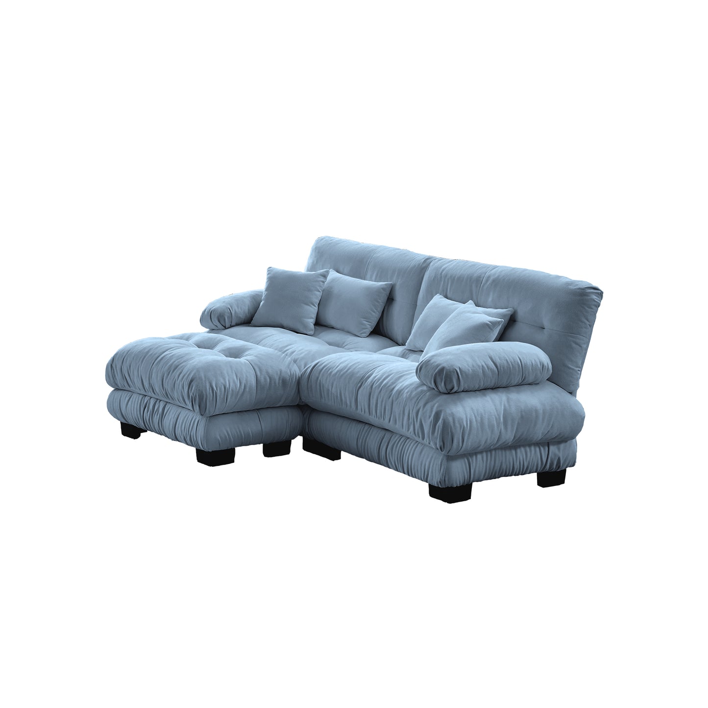 Cloud Couch Sectional Sofa for Living Room, Chenille 2 Seater Sofa with 2 Lumbar pillows and 2 throw pillows, Upholstered Wide Arm Sofa with Convertible Ottoman,Chenille Blue image 10