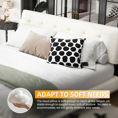 King Size Bed Frame,Tufted Headboard with Extra-Large Ultra-Soft Cloud Pillow Design,Chenille Platform Bed with Metal and Wooden Slats Double Support,Solid and Stable,Noise-Free,Beige/White image 7