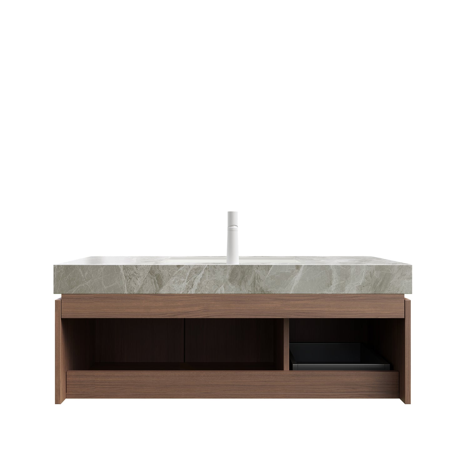 MURI 48" Bathroom Vanity&Sink, Floating Plywood Storage Cabinet with Drawer&Doors, Light Gray Sintered Stone Top&Ceramic Basin with 1 Pre-drilled Faucet Hole, Pre-assembled, Brown Oak Woodgrain Color image 4
