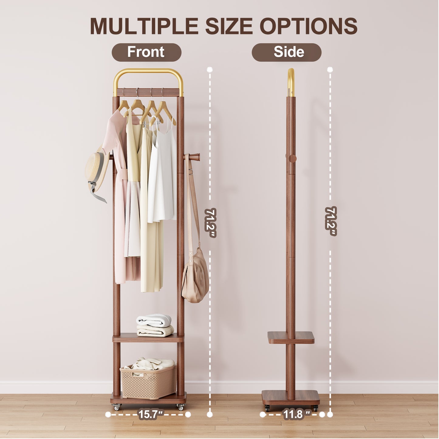 Coat Racks solid wood hanger 15.7* 11.8*71in Solid environmental protection easy to assemble beautiful can be placed in the bedroom/entrance/living room (Walnut) image 3