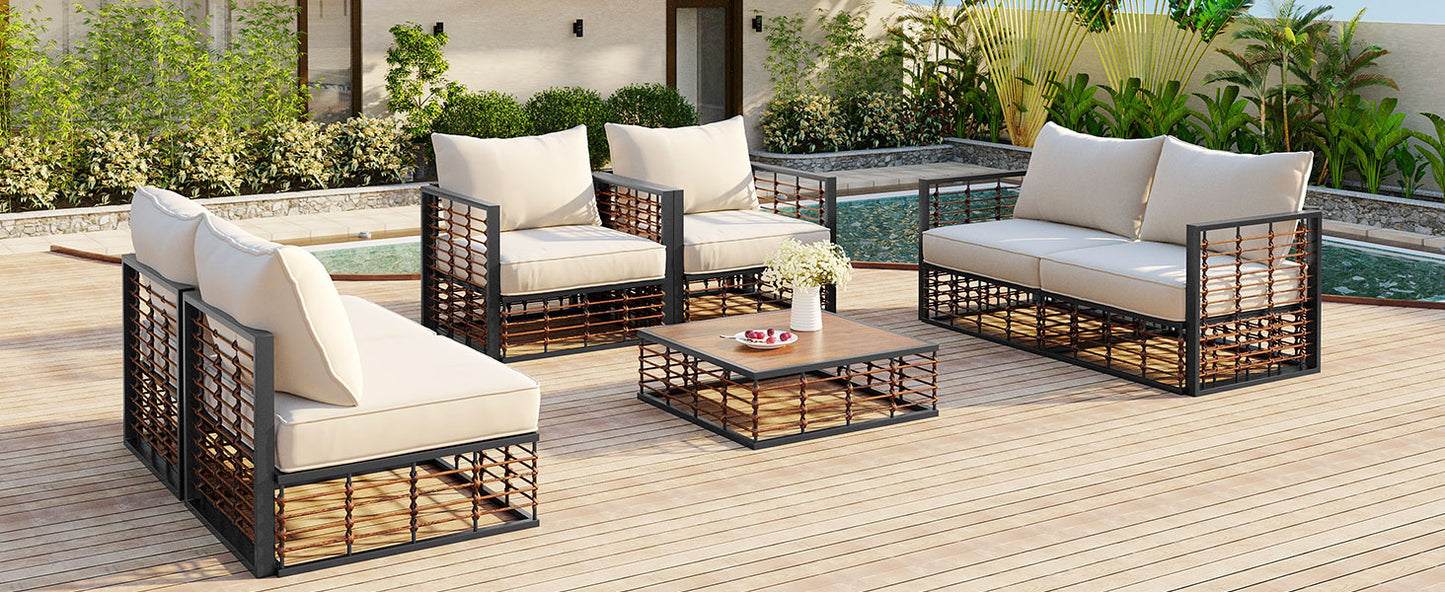 TOPMAX Modern Minimalist 7-Piece Metal Patio Sectional Sofa Set, All-Weather Garden Conversational Furniture Set with Thick Cushions and Coffee Table for Indoor Outdoor, Dark Grey image 8