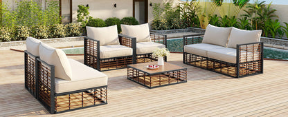 TOPMAX Modern Minimalist 7-Piece Metal Patio Sectional Sofa Set, All-Weather Garden Conversational Furniture Set with Thick Cushions and Coffee Table for Indoor Outdoor, Dark Grey image 8