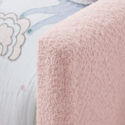 Twin Size Upholstered Platform Bed with Cute Rabbit Ear Shaped Headboard, with Safety Rail and Pocket, Boucle Fabric, Pink image 6