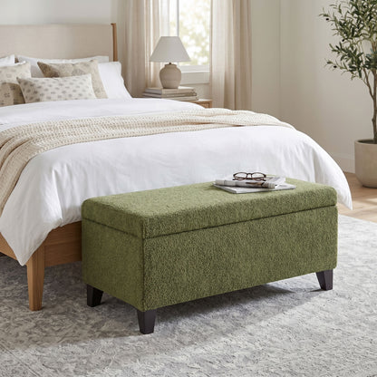 Storage Ottoman with Flip-Top Lid, Easy Assembly, Boucle Fabric & Rubber Wood Legs, Retro Green image 2