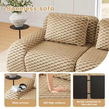 82" Modern Modular Sectional Sofa for Living Room,Flannelette Fabric,highly textured,Oversized 2-Seater Couch with Deep Seat,Buckle connection,Anti-slip Design,No Assembly,boneless sofa,Light Camel image 4