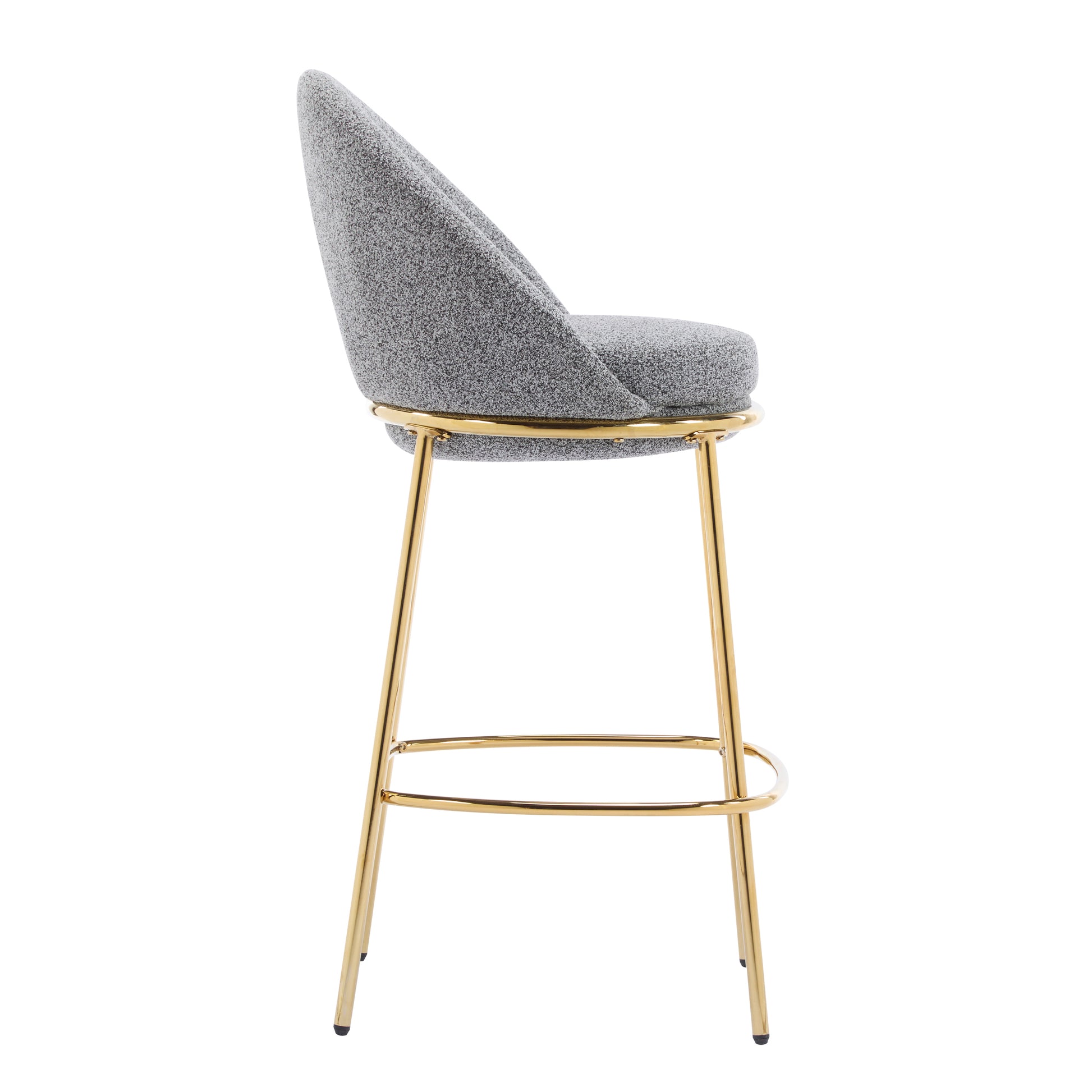 Celano Indoor Metal Upholstered Barstool, Gold-Plated Frame and Mixed Gray Upholstery, Set of 2 image 8