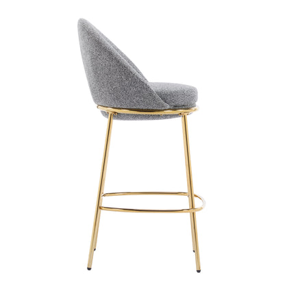 Celano Indoor Metal Upholstered Barstool, Gold-Plated Frame and Mixed Gray Upholstery, Set of 2 image 8