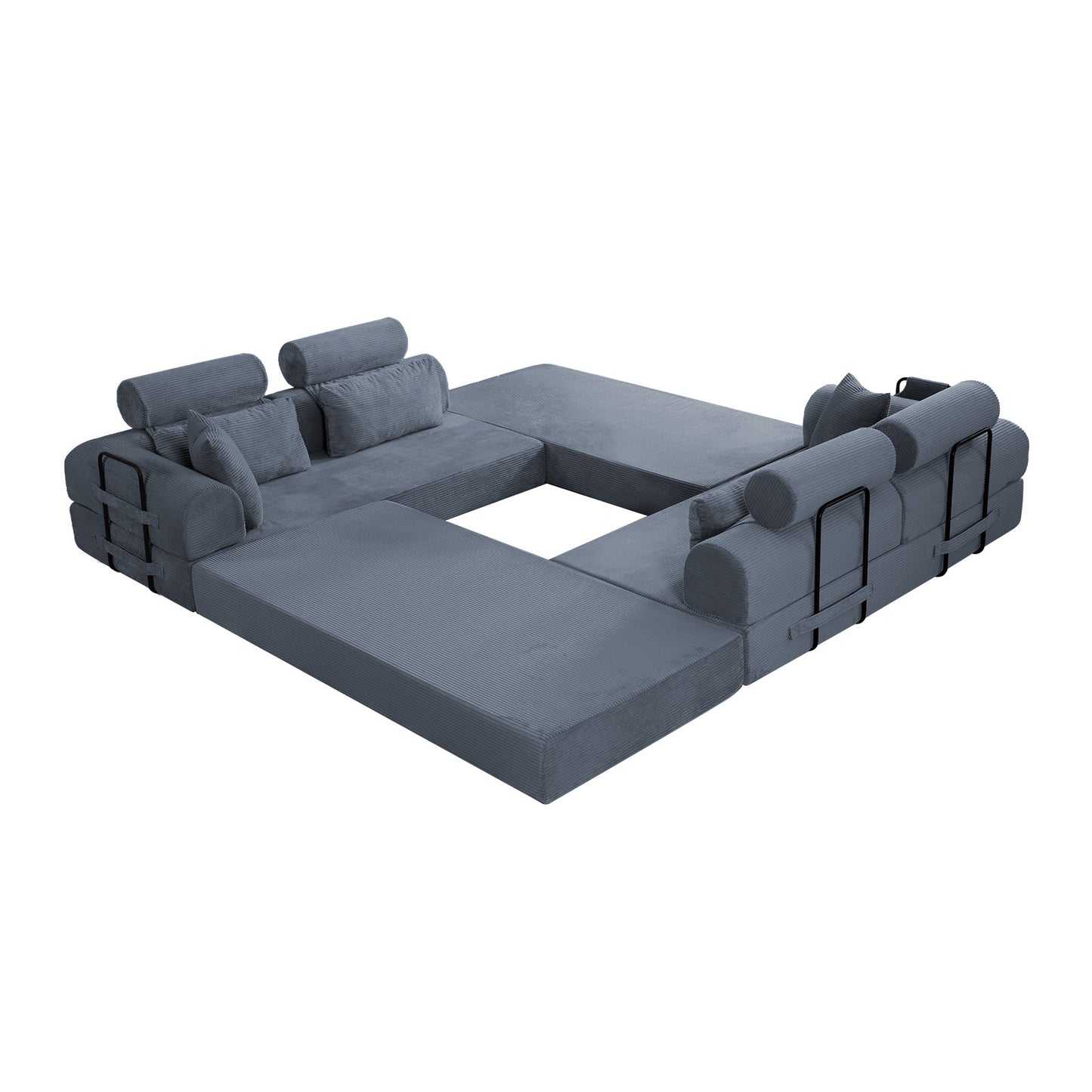 L shape Modular Sectional Sofa, Compressed Sectional Sofa Modern Minimalist Style Corduroy Couch,Unfold into a bed, Bedroom, Comfy Compressed Sofa Couch Space-Efficient Design(Dark Gray) image 8