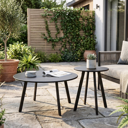 2-Piece Round Nesting Coffee Table Set, Modern Black Metal Side & End Tables, Space-Saving Accent Table Set for Living Room, Bedroom, Balcony, Patio, Indoor & Outdoor Use image 2