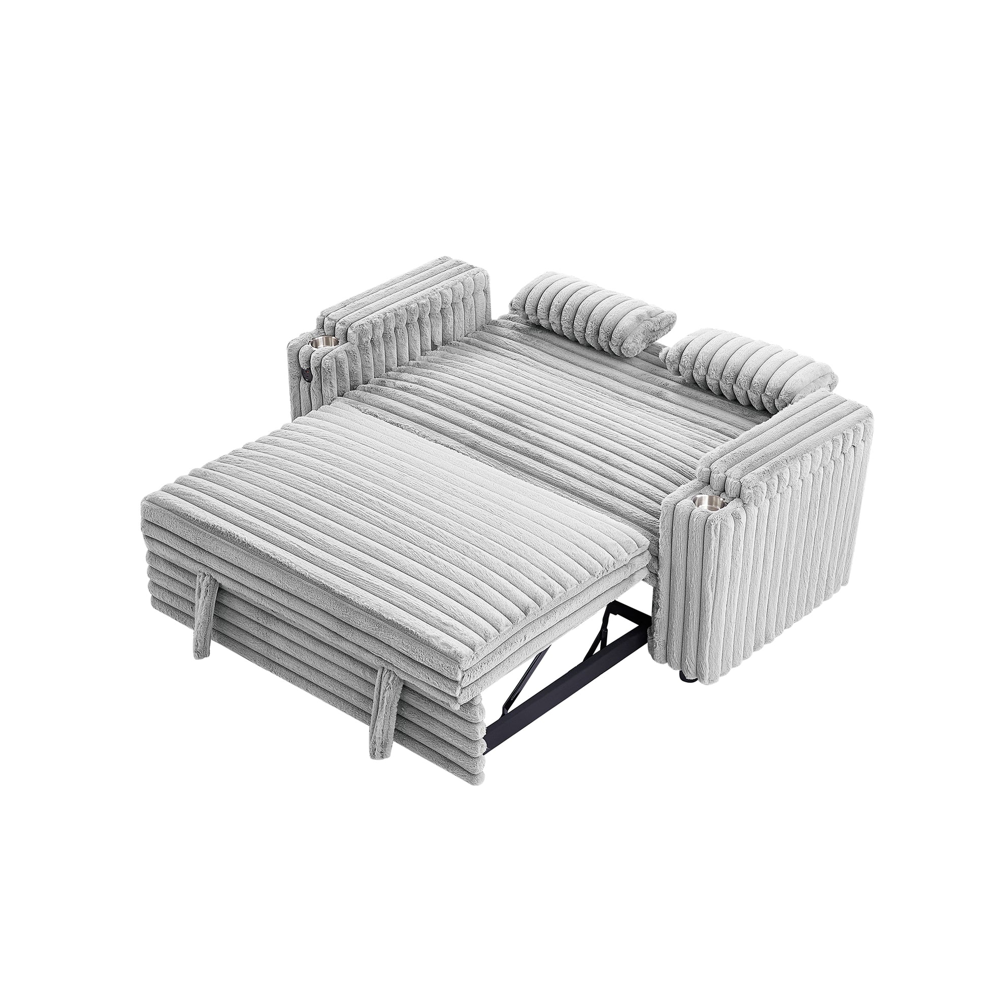 Light Grey Corduroy Sofa Bed with Pull Out Bed image 10