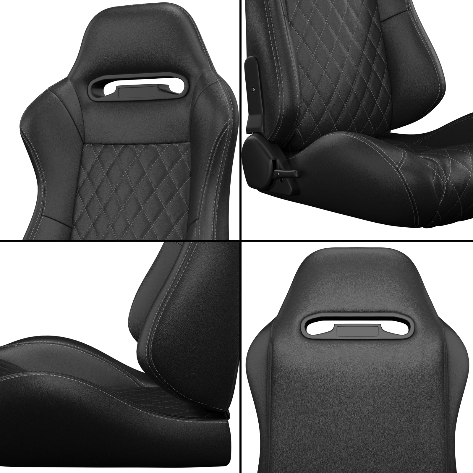 2PC Universal Racing Seats Stitch PVC Leather Reclinable Carbon Look Leather Back With Adjustor Slider(Not Including Seat Bracket) 1 box of 2 pieces image 3