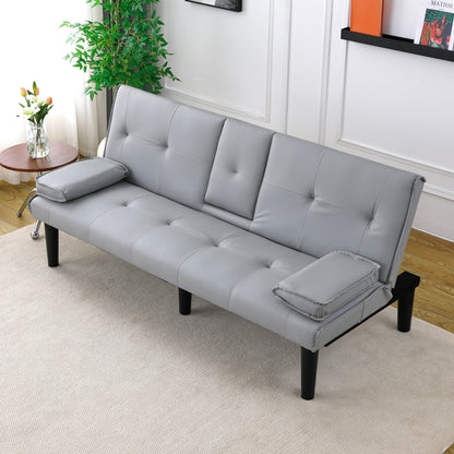 The 67-inch light gray PVC multi-functional sofa bed, with a foldable and cup holder design, makes it extremely convenient to turn the living room into a guest room image 9