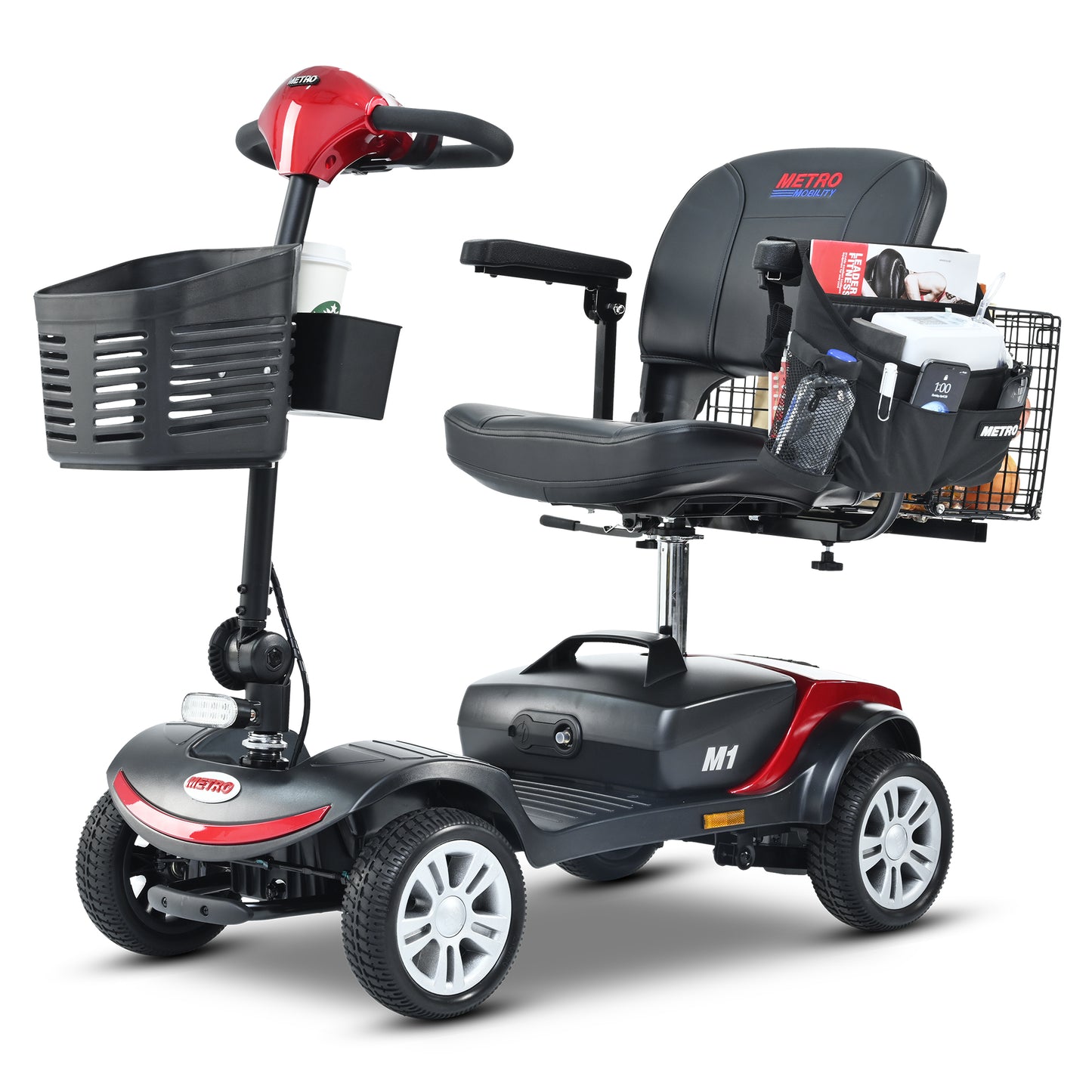 Four wheels Compact Travel Mobility Scooter with 300W Motor for Adult-300lbs, RED image 1