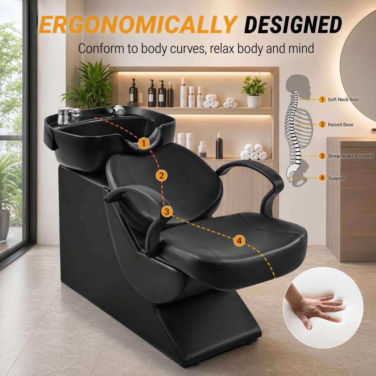 New Backwash Barber Chair ABS Plastic Shampoo Bowl Sink Unit Station Spa Salon Equipment,Black image 6