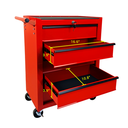 Rolling Metal Tool Chest with 5 Drawers, 20" 5-Drawer Tool Chest Cabinet with Ball Bearing Drawer Slides, Steel Tool Storage Box Organizer-RED image 4