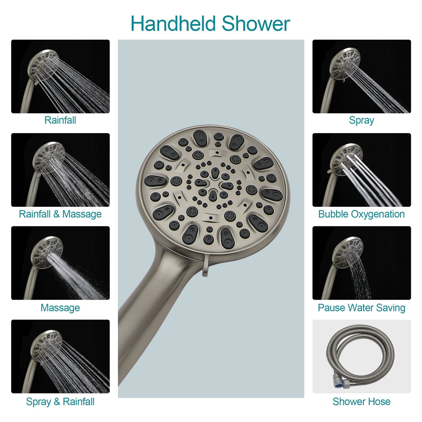 4.7in. 7 Modes Spray ABS High Pressure Handheld Shower Head with Stainless Steel Shower Hose image 4