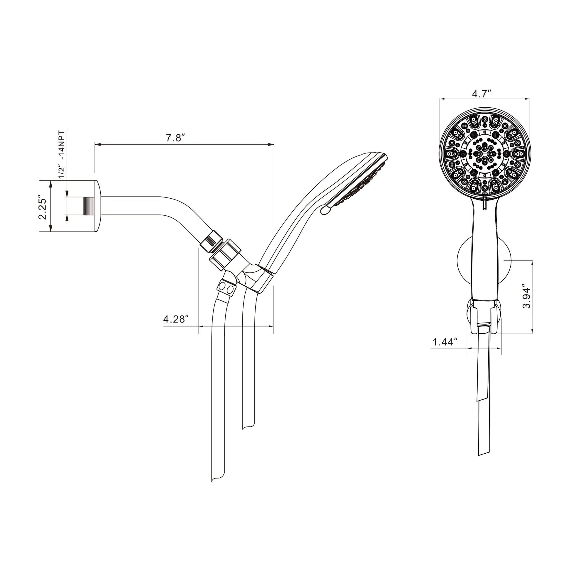 4.7in. 7 Modes Spray ABS High Pressure Handheld Shower Head with Stainless Steel Shower Hose image 7