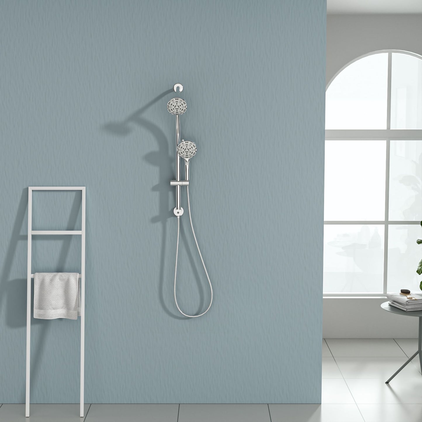 4.7in. Wall Mount Dual Multi Function ABS Round Rainfall Shower Head And Handheld Spray Set With Shower Slide Bar image 11