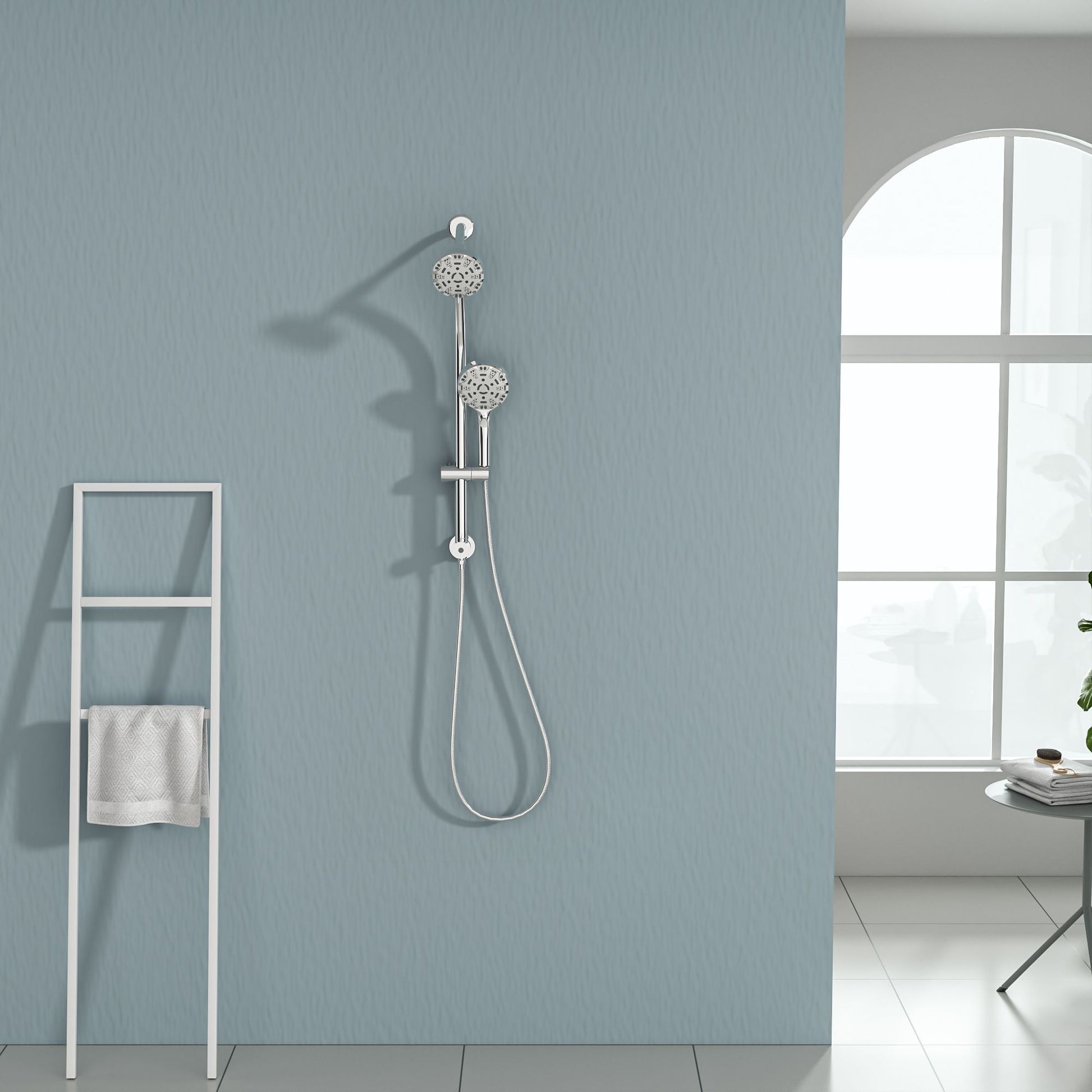 4.7in. Wall Mount Dual Multi Function ABS Round Rainfall Shower Head And Handheld Spray Set With Shower Slide Bar image 11