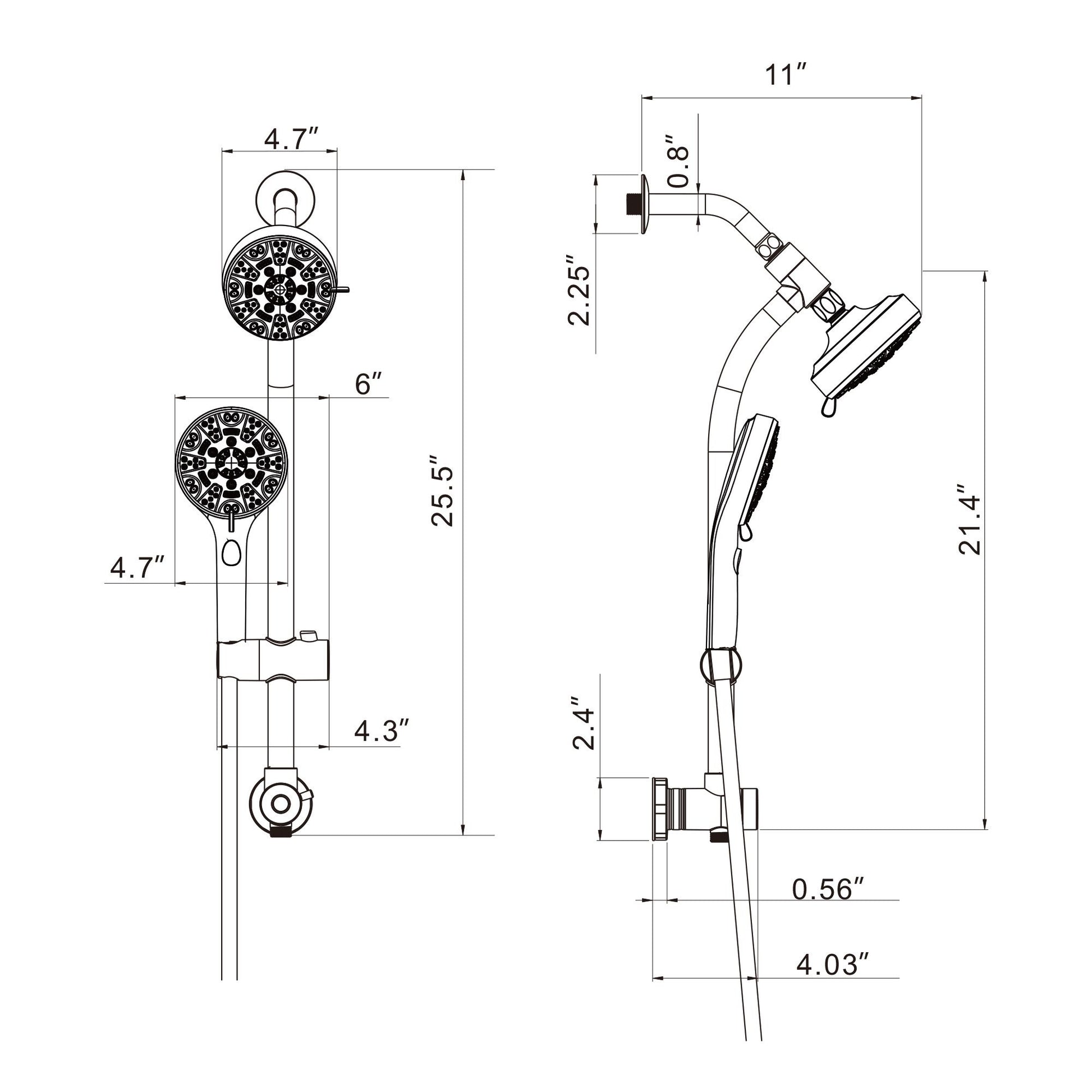 4.7in. Wall Mount Dual Multi Function ABS Round Rainfall Shower Head And Handheld Spray Set With Shower Slide Bar image 9
