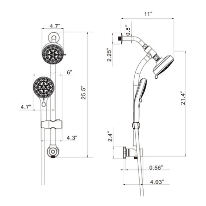 4.7in. Wall Mount Dual Multi Function ABS Round Rainfall Shower Head And Handheld Spray Set With Shower Slide Bar image 9