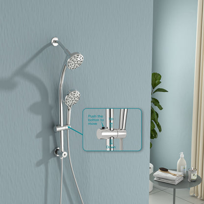 4.7in. Wall Mount Dual Multi Function ABS Round Rainfall Shower Head And Handheld Spray Set With Shower Slide Bar image 12