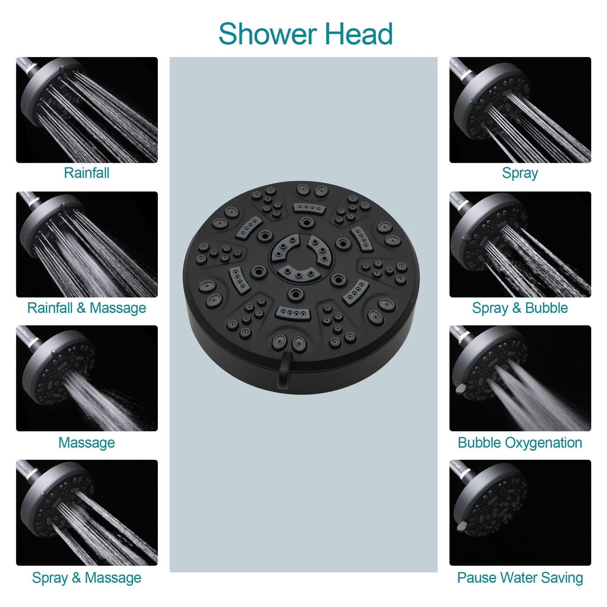 4.7in. Wall Mount Dual Multi Function ABS Round Rainfall Shower Head And Handheld Spray Set With Shower Slide Bar image 7