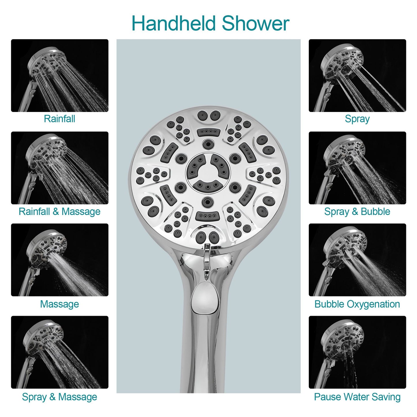 4.7in. Wall Mount Dual Multi Function ABS Round Rainfall Shower Head And Handheld Spray Set With Shower Slide Bar image 15
